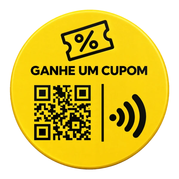 Disco amarelo com QR code para ganhar um cupom